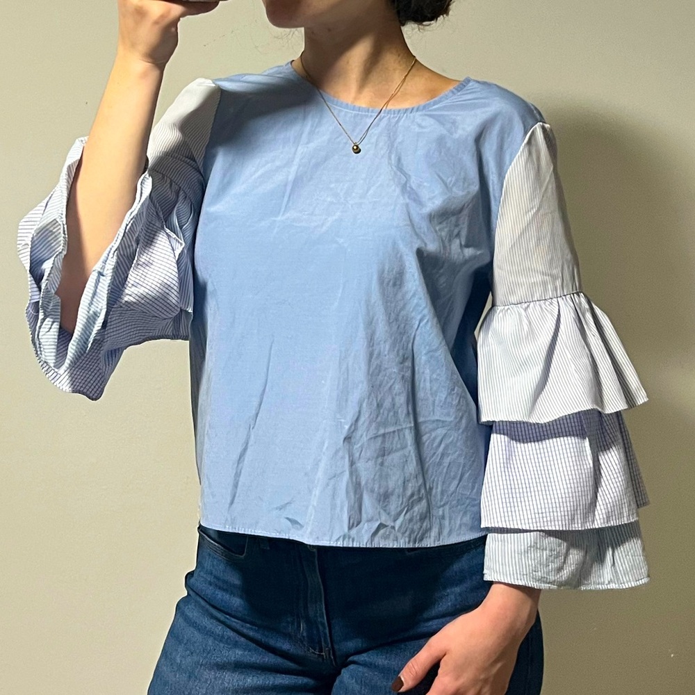 Sky Blue Long Sleeve Ruffle Sleeve Top | Brand: Rebellion | Size: Medium